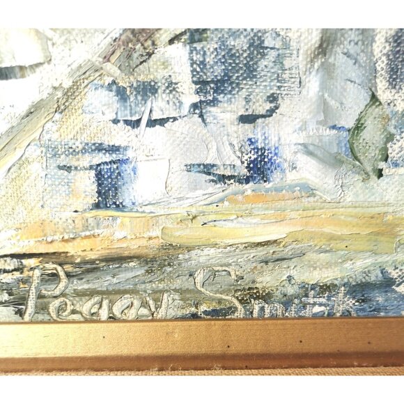 Original Oil Painting Waterfront by Peggy Hill Signed 1974 H 24.25 inch, W 30.25 - Picture 10 of 16